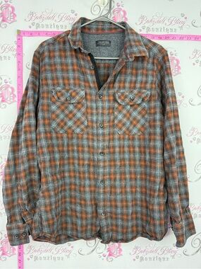 PROJEK RAW button up hooded Men's Orange & Gray Plaid Button-Down Shirt